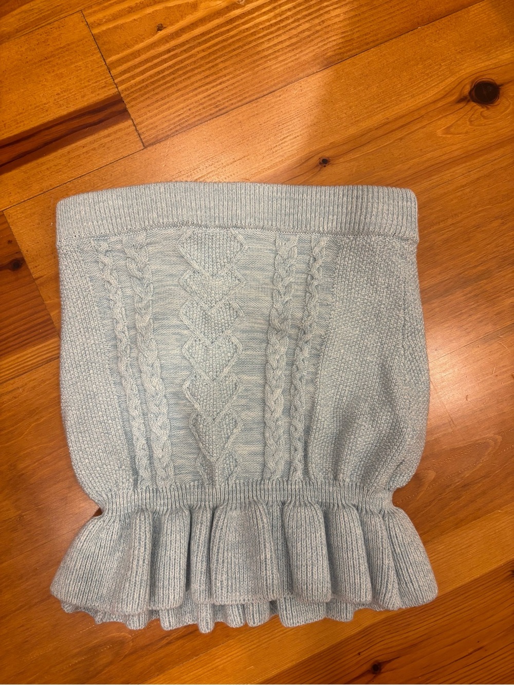 MAJORELLE Pale Blue Cable Knit Off-the-Shoulder Sweater